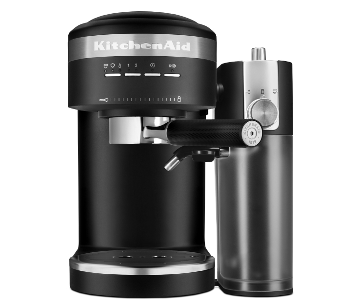 Semi-Automatic Espresso Machine and Automatic Milk Frother Attachment.