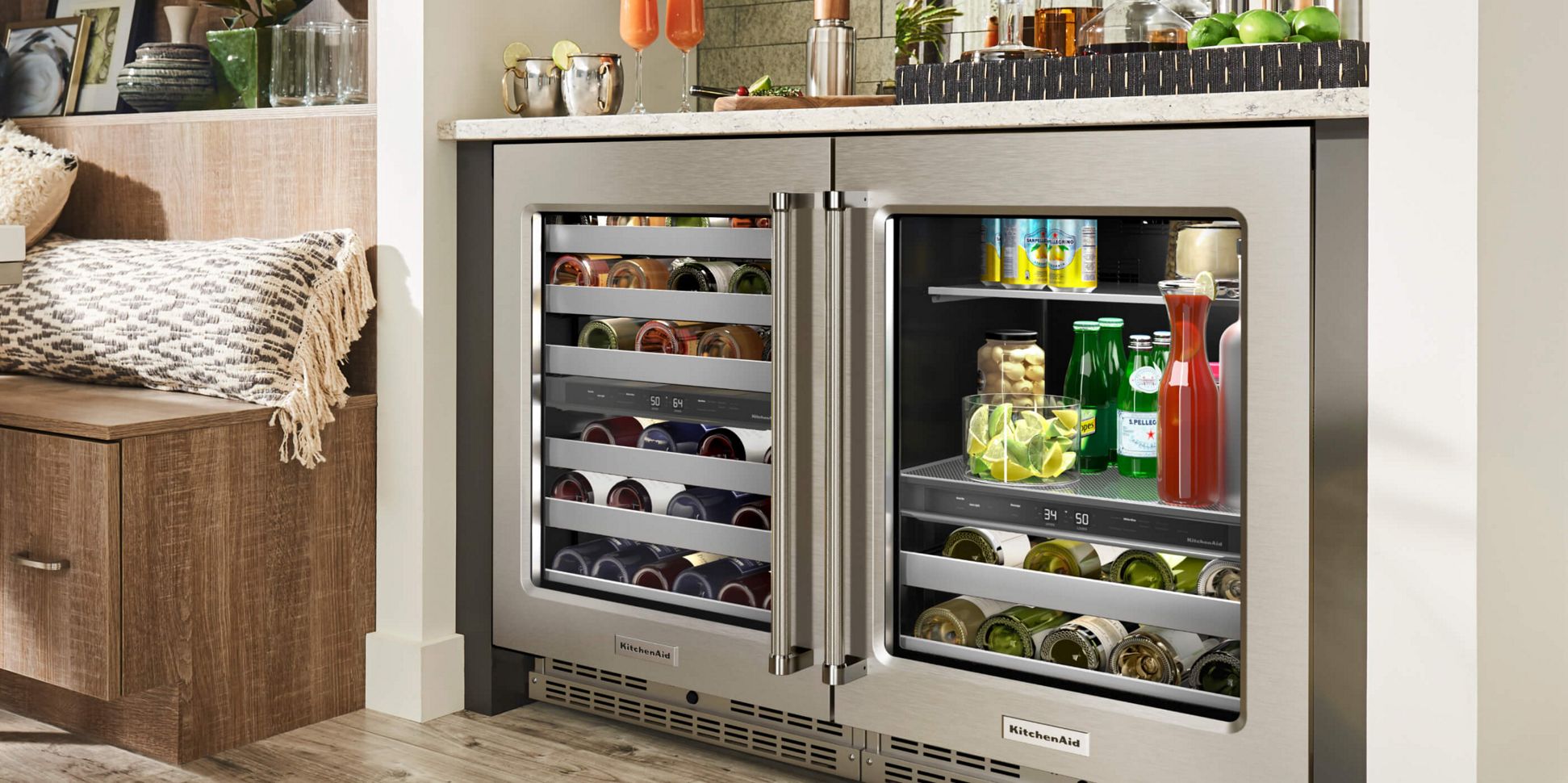 KitchenAid® Undercounter Refrigeration installed under a counter.
