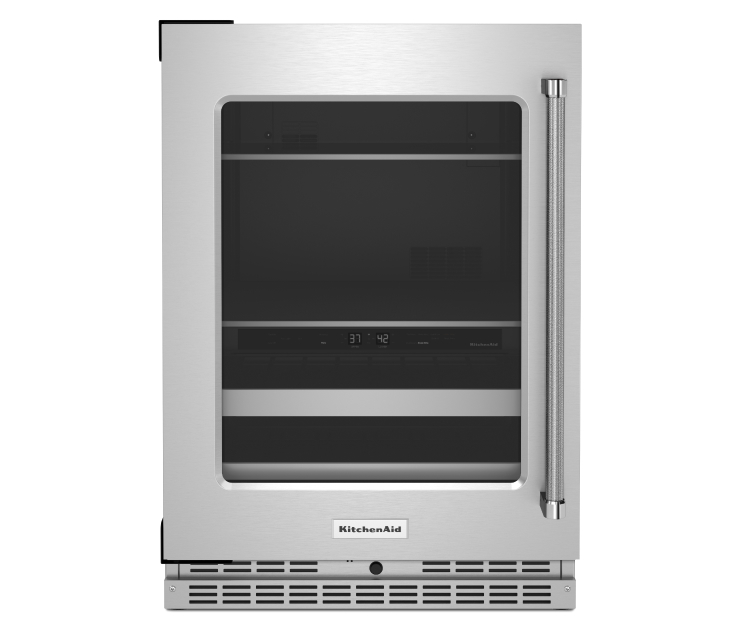24" Beverage Center with Glass Door and Metal-Front Racks.