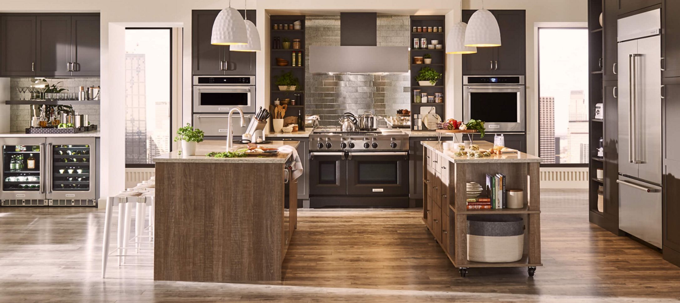 A clean kitchen with a variety of KitchenAid® products.
