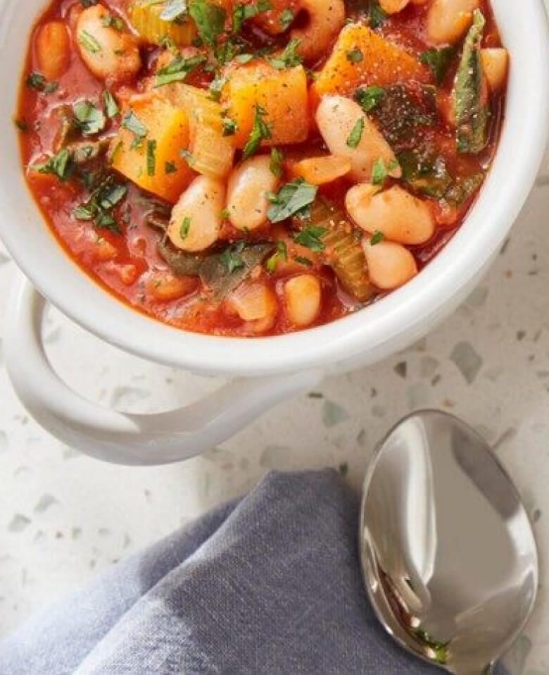 A bowl of soup.