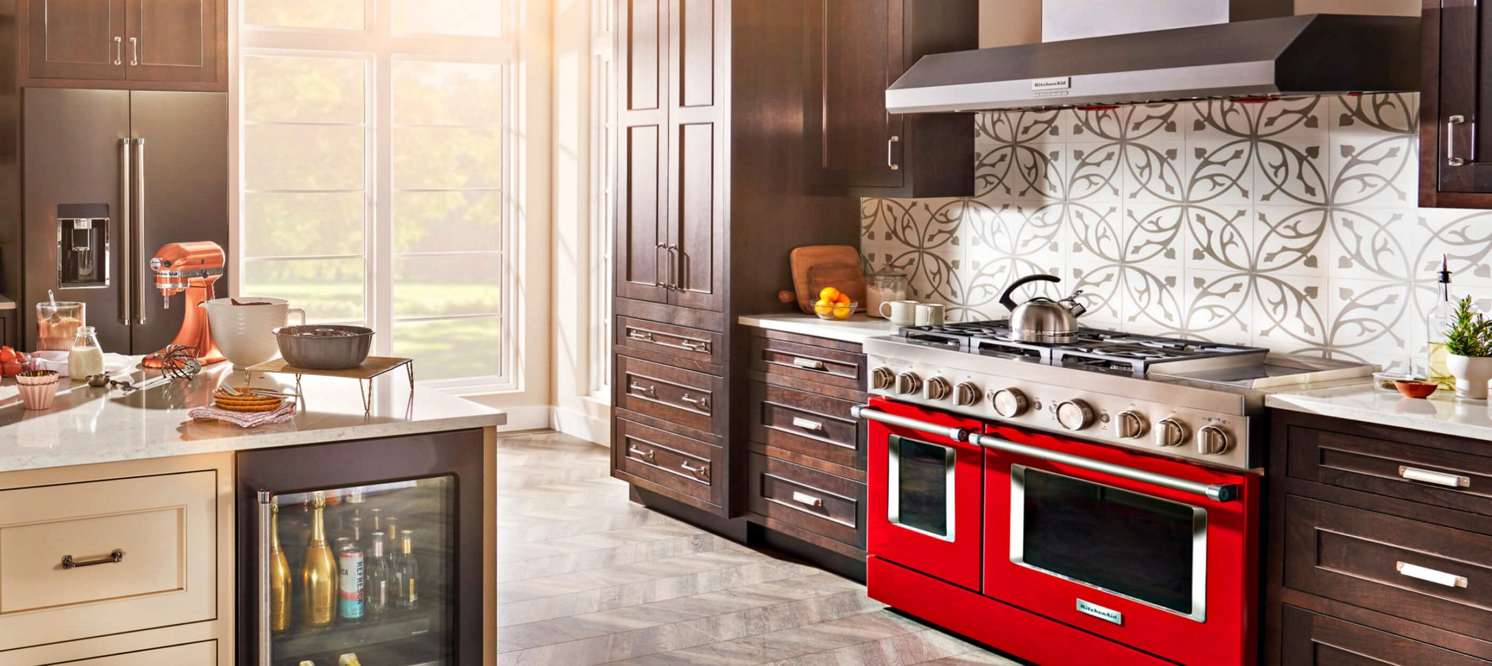 A clean kitchen with a variety of KitchenAid® products.