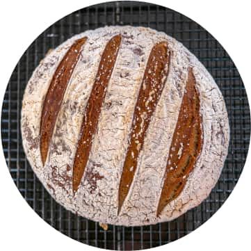 A diagonal design on baked bread.