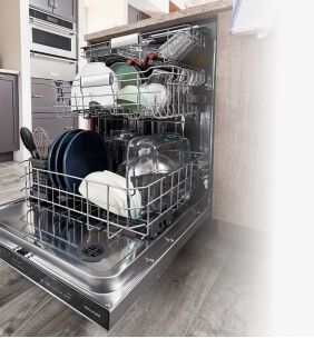 Overhead view of loaded KitchenAid® FreeFlex™ Third Rack Dishwasher