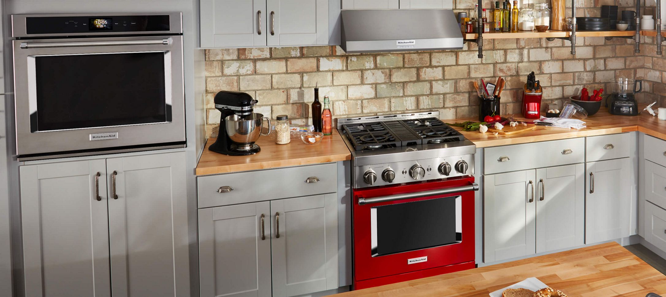 A clean kitchen with a variety of KitchenAid® products.