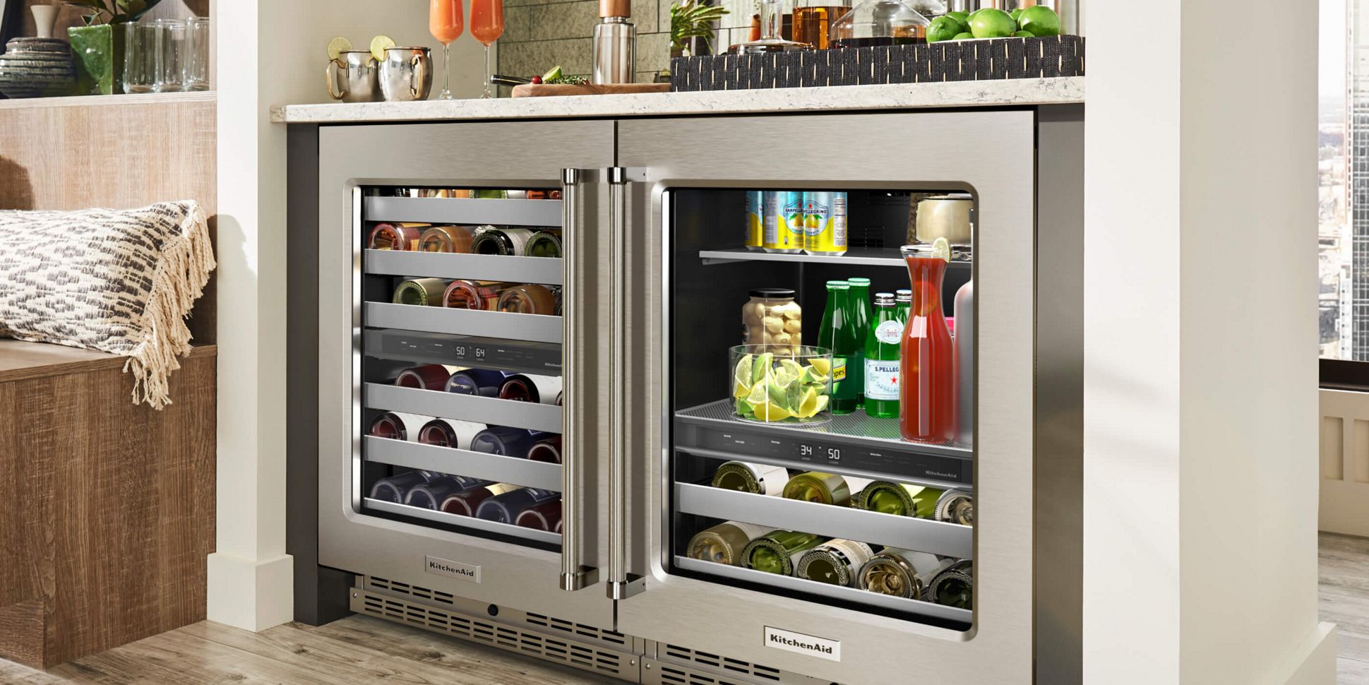 KitchenAid® Undercounter Refrigeration installed under a counter.