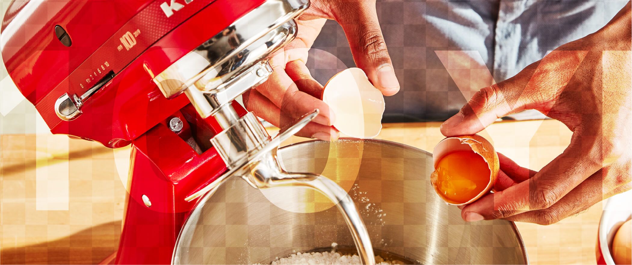 Closeup view of a KitchenAid® stand mixer in action