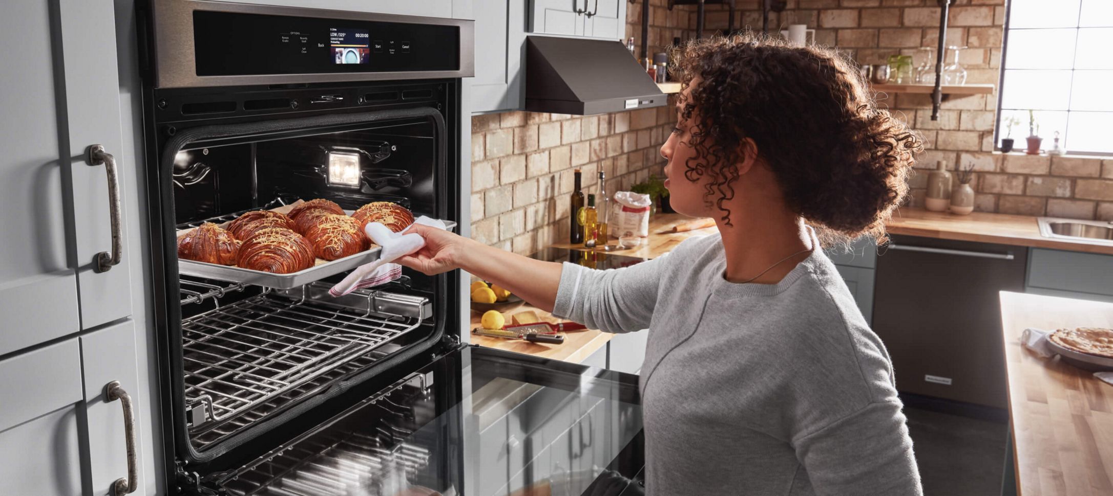 Baking in a KitchenAid® wall oven.