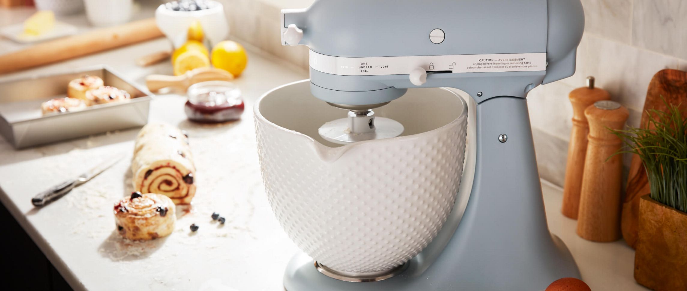 KitchenAid® Limited Edition Heritage Artisan® Series Model K 5 Quart Tilt-Head Stand Mixer with Ceramic Bowl.