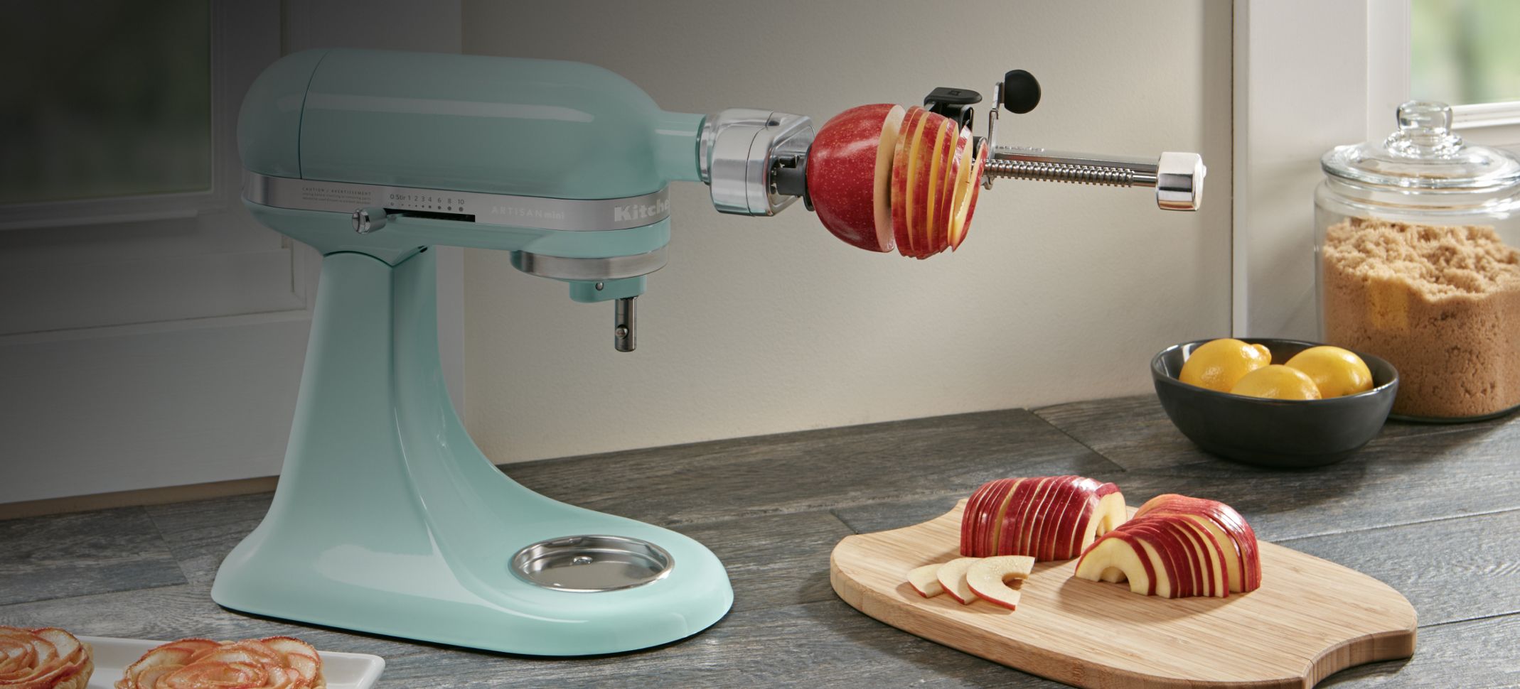 Cooking sausage prepared with a KitchenAid® Stand Mixer attachment.