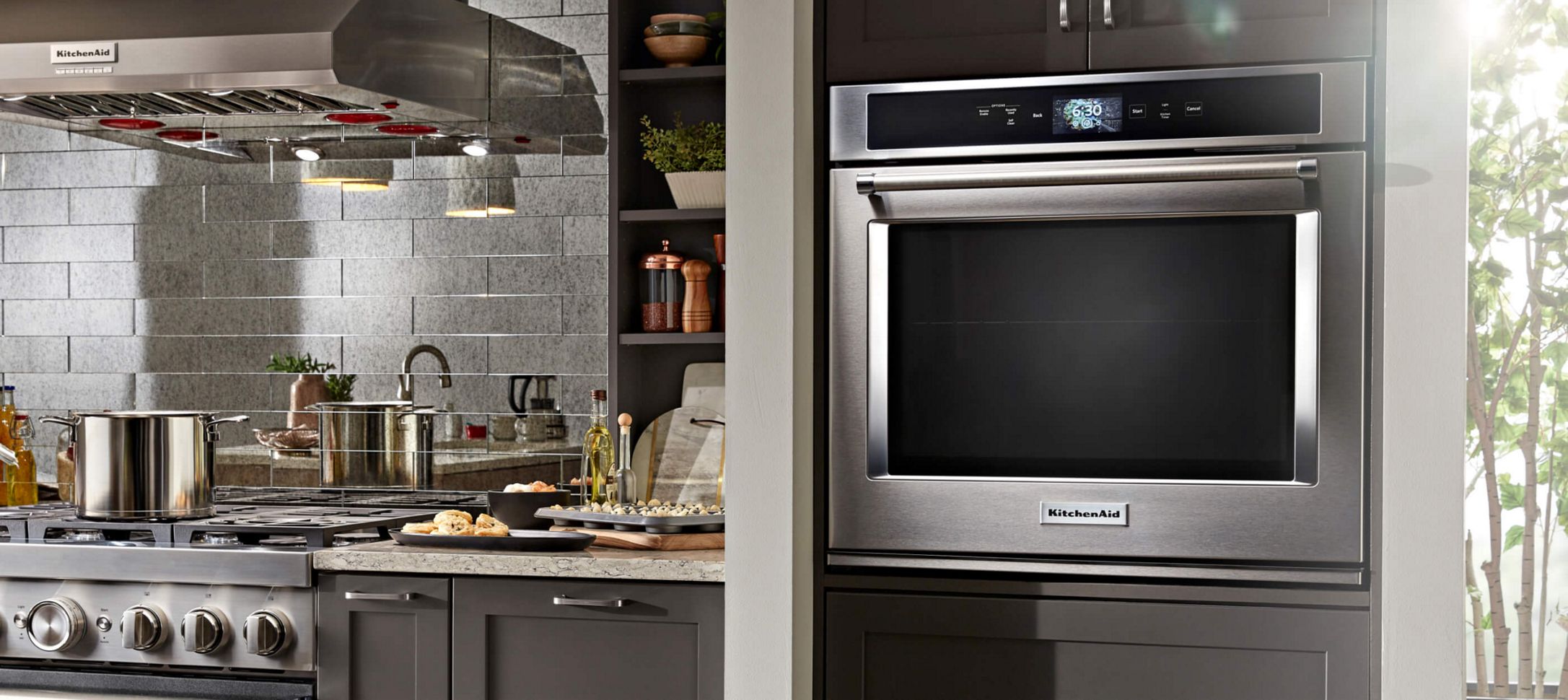 A clean kitchen with a variety of KitchenAid® products.