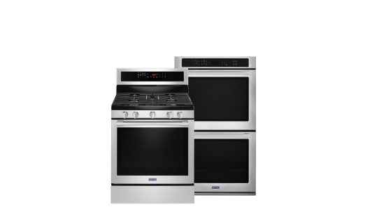 A KitchenAid® Wall Oven and Range.