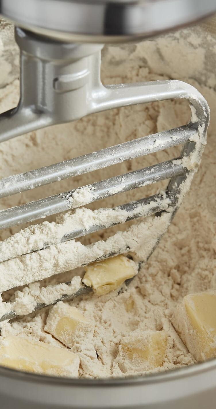 Dough being mixed with the pastry beater attachment.