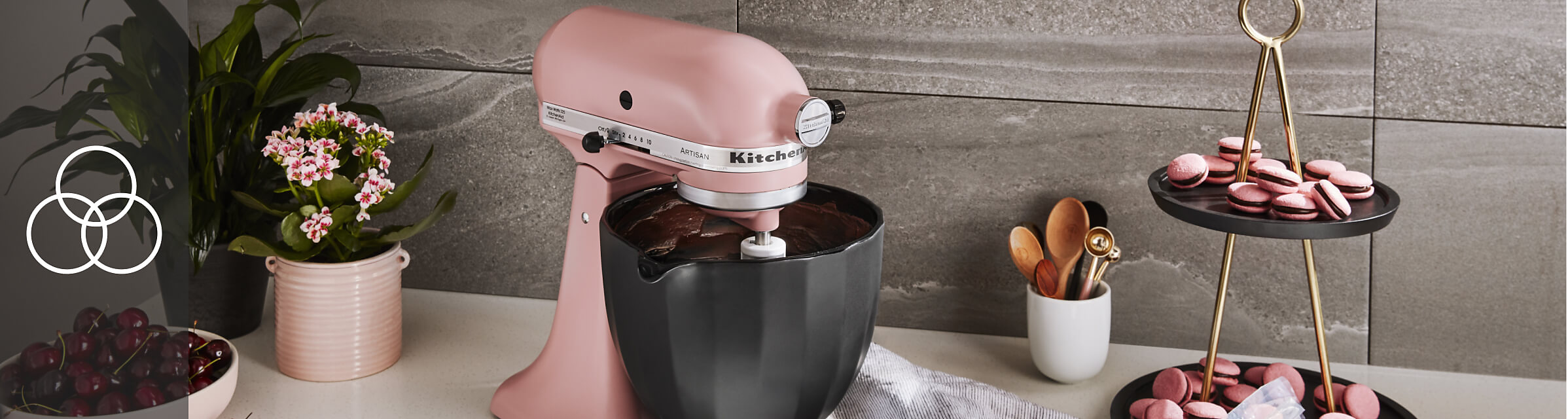 Matte Dried Rose KitchenAid® stand mixer with pink macarons
