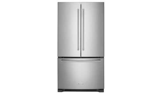 A French Door Refrigerator with Interior Dispenser.