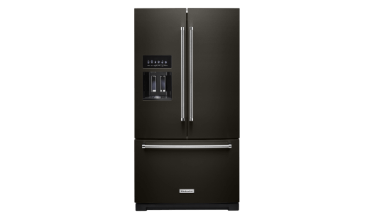 A French Door Refrigerator with Exterior Ice and Water.
