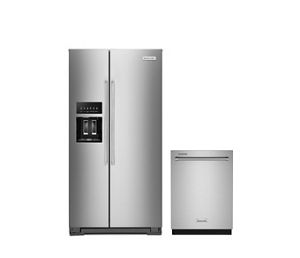 A KitchenAid® stainless steel refrigerator and dishwasher.