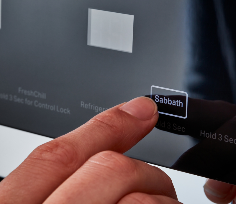 Sabbath button on Internal Touchscreen Controls of the KitchenAid® Built-In Side-by-Side Refrigerator
