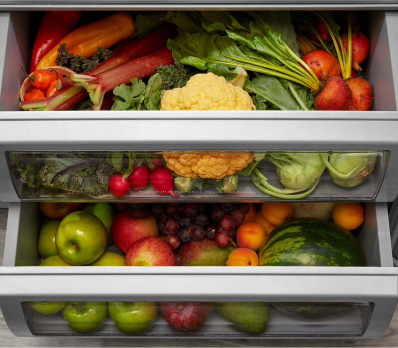 FreshChill™ Temperature Controlled Drawer filled with fruits and vegetables