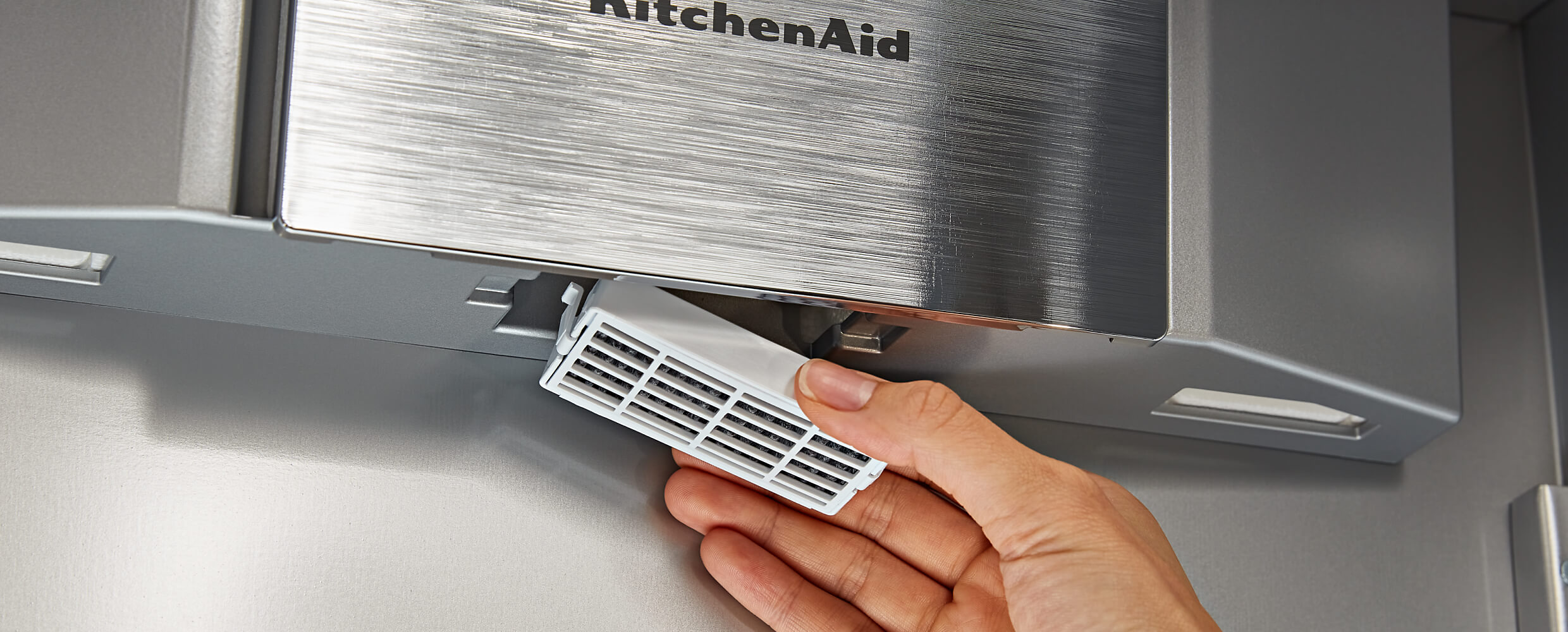 Removing FreshFlow™ Air Filter from the 42" KitchenAid® Built-In Side-by-Side Refrigerator