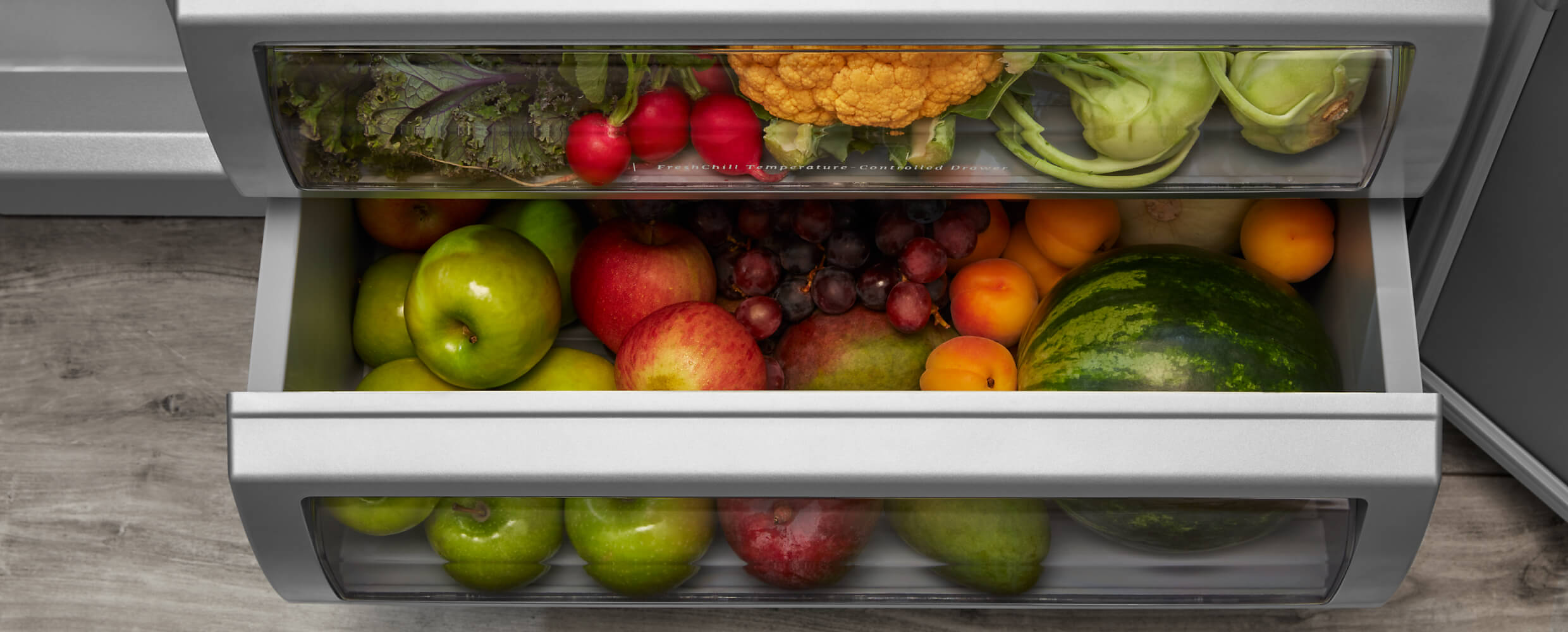 Produce in the FreshChill™ Temperature Controlled Drawer of the 36" KitchenAid® Built-In Side-by-Side Refrigerator
