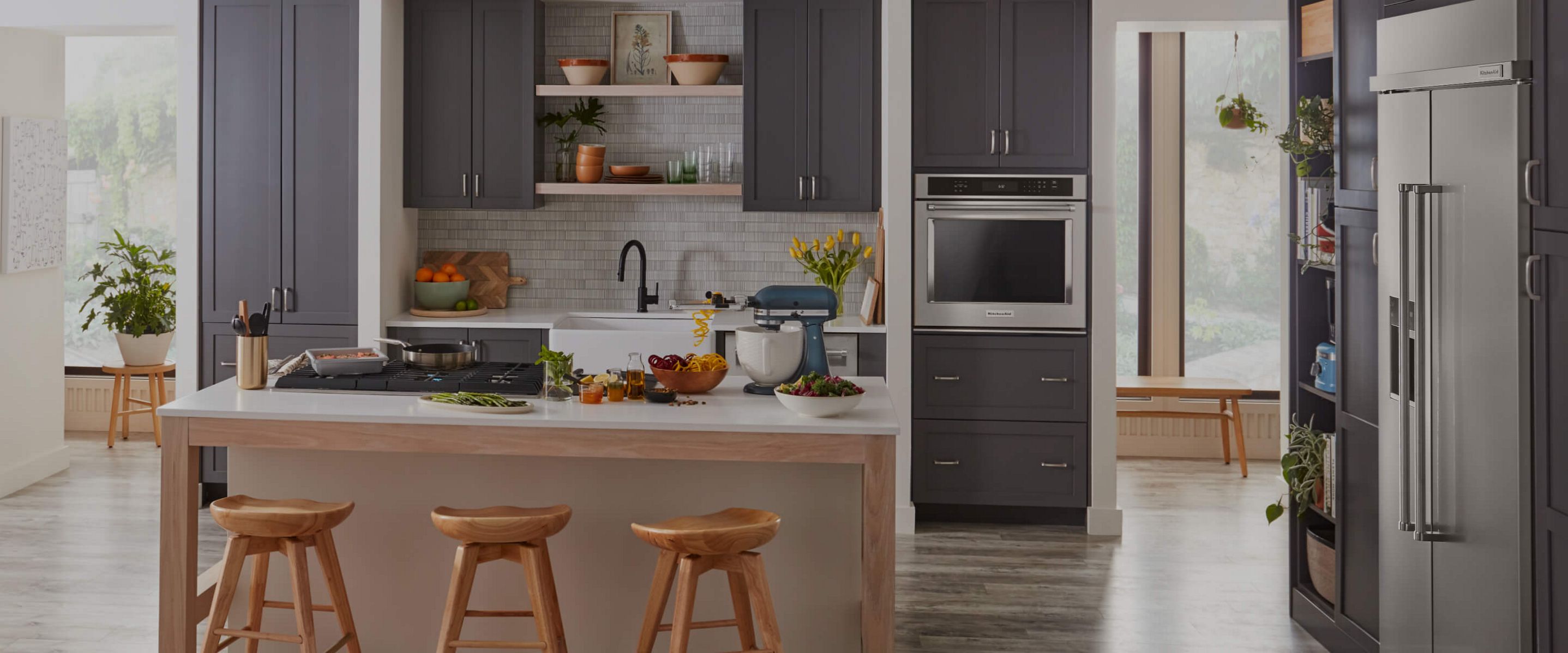 48" KitchenAid® Built-In Side-by-Side Refrigerator installed in kitchen