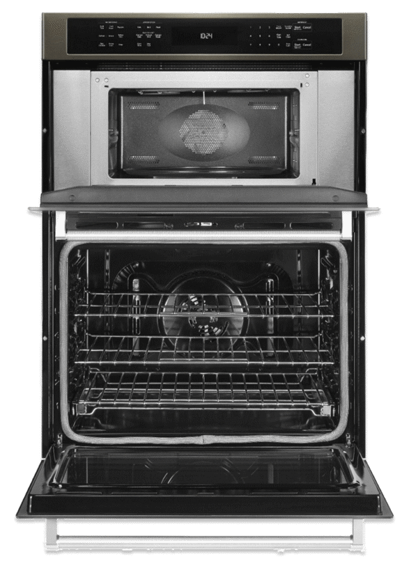 The interior of a clean KitchenAid® Combination Wall Oven.