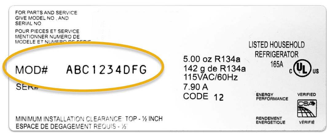 Once you find your rectangular product tag, your model number is located on the left, middle side of the tag. Note: the model number is different from the serial number.