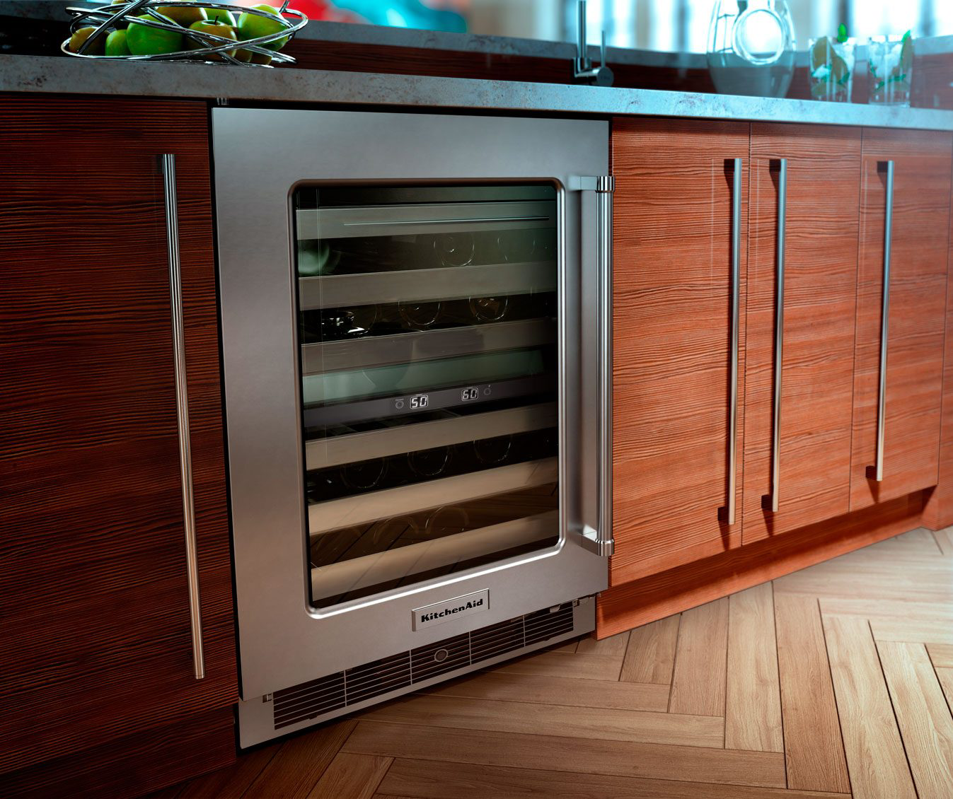 A KitchenAid® undercounter refrigerator.