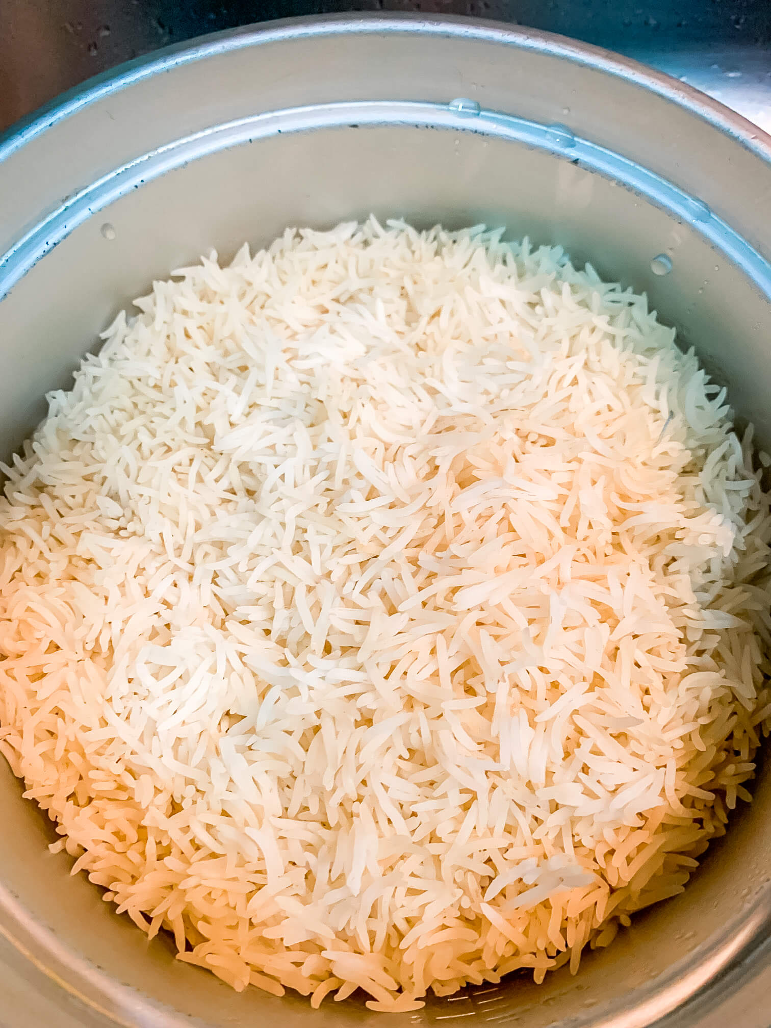 A large pot of plain white rice.