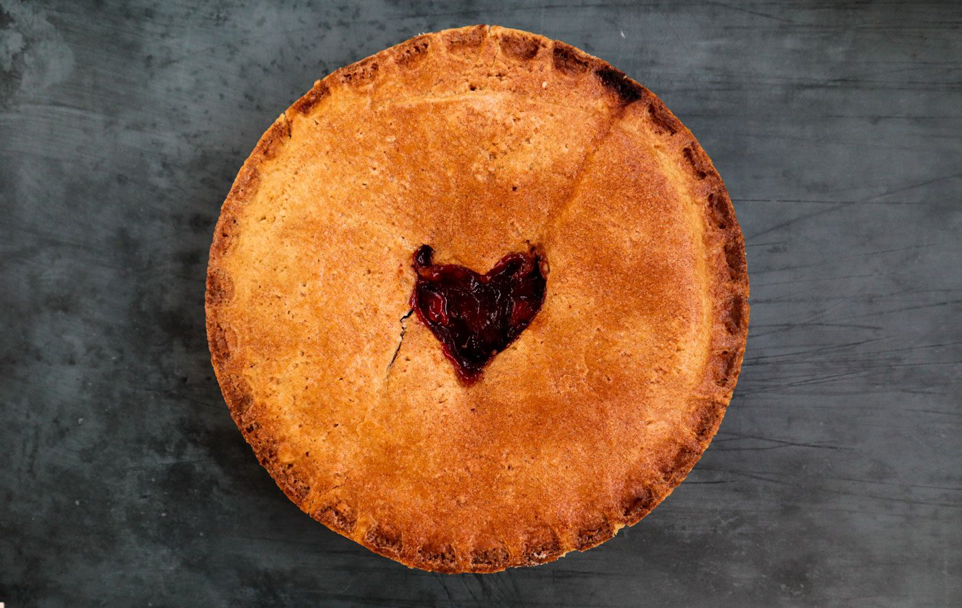 A pie with a heart-shaped center.