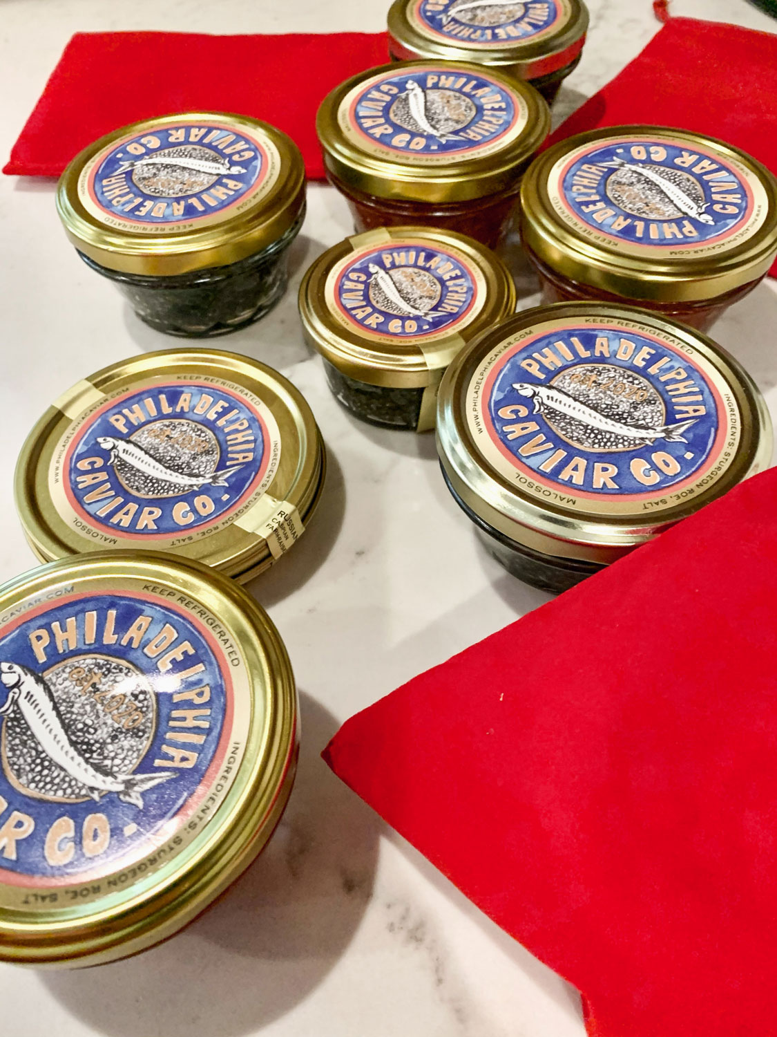 Small jars of caviar.