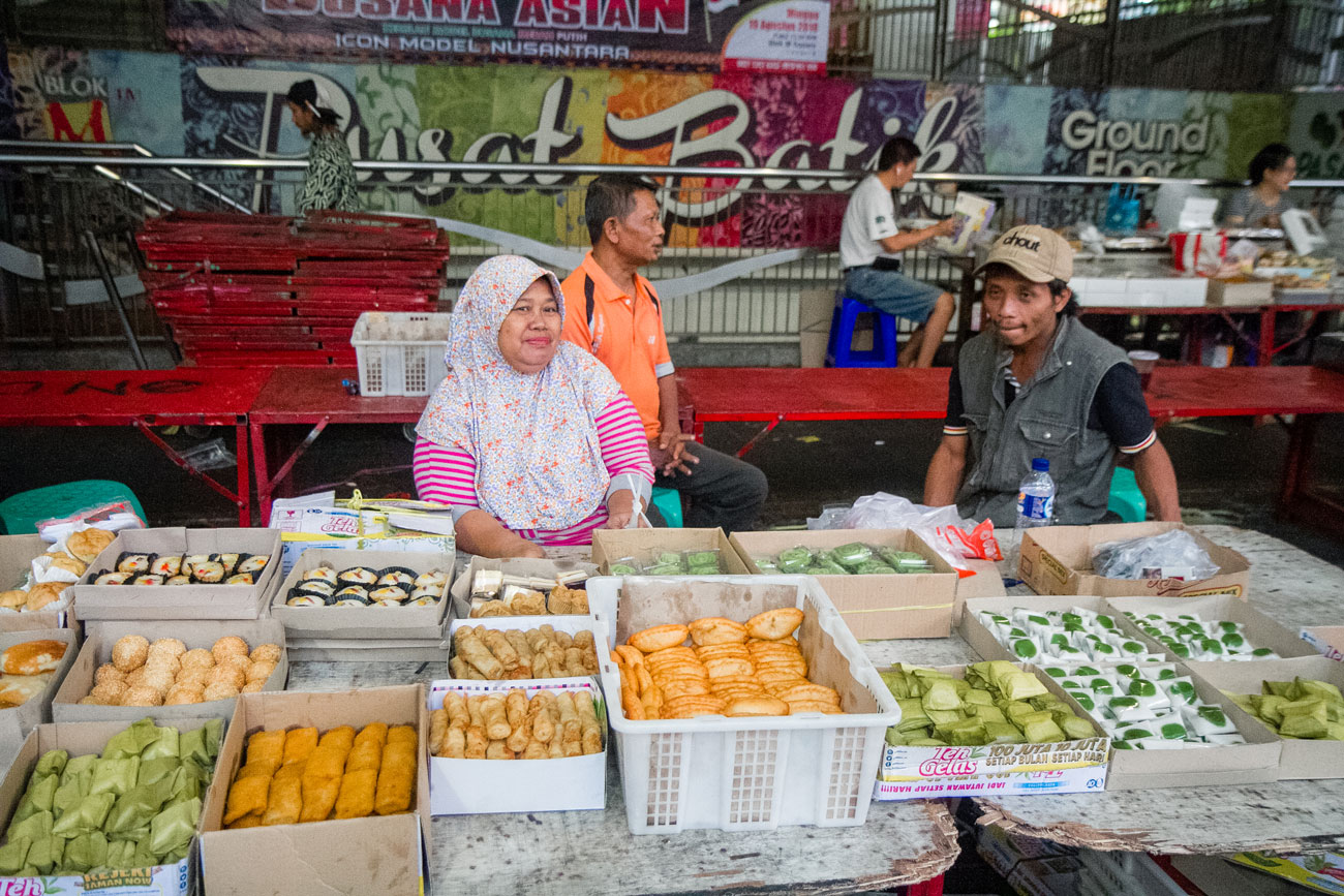 Vendors proudly displaying their Indonesian eats.
