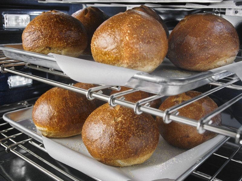 Loaves of bread inside an oven