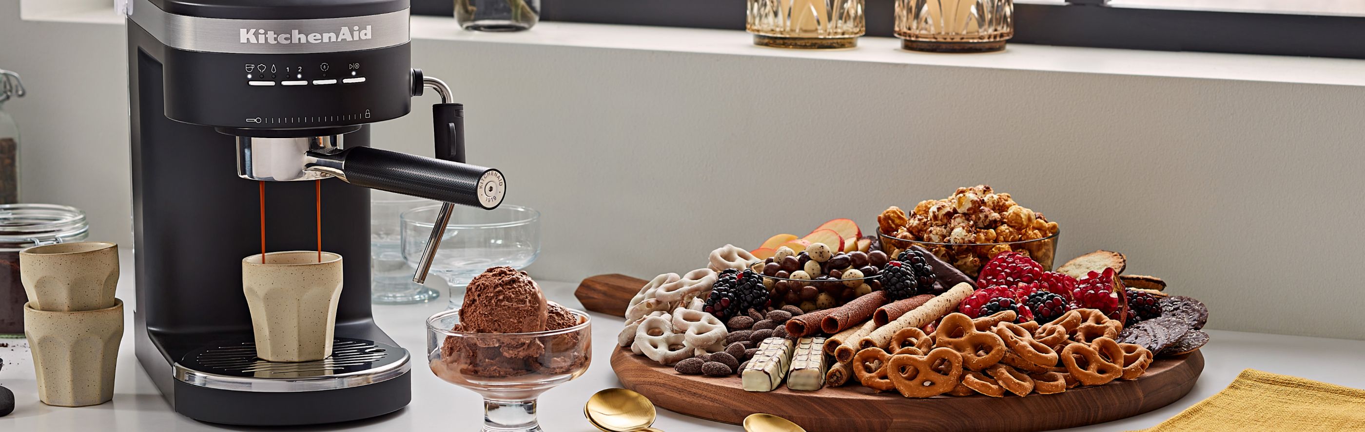 KitchenAid® espresso machine with dessert charcuterie board