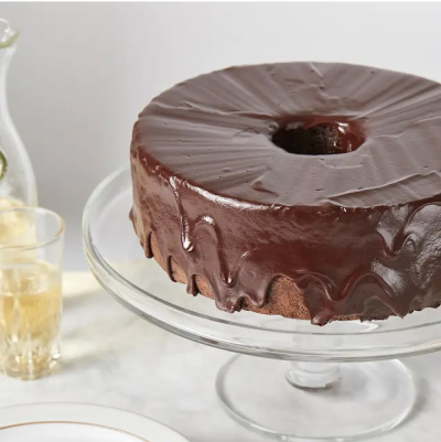 A chocolate chiffon cake with a chocolate mocha glaze.