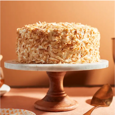 A toasted coconut honey ginger cake.
