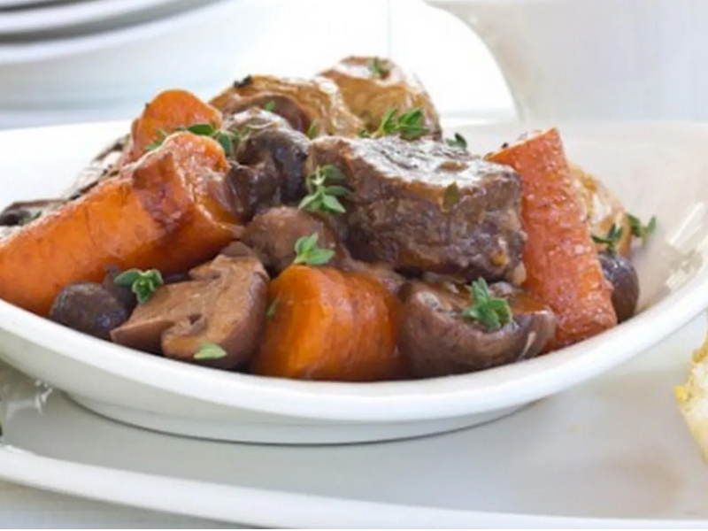 Boeuf Bourguignon with potatoes and carrots