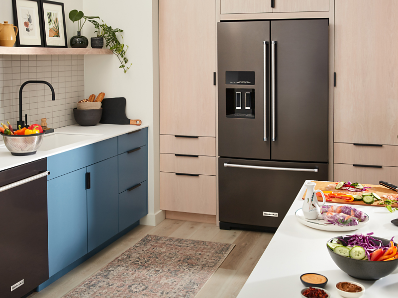 Kitchen with black stainless KitchenAid® appliances