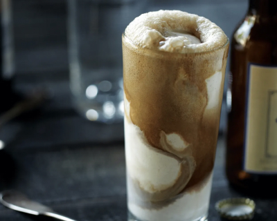 A rich stout float with chocolate foam