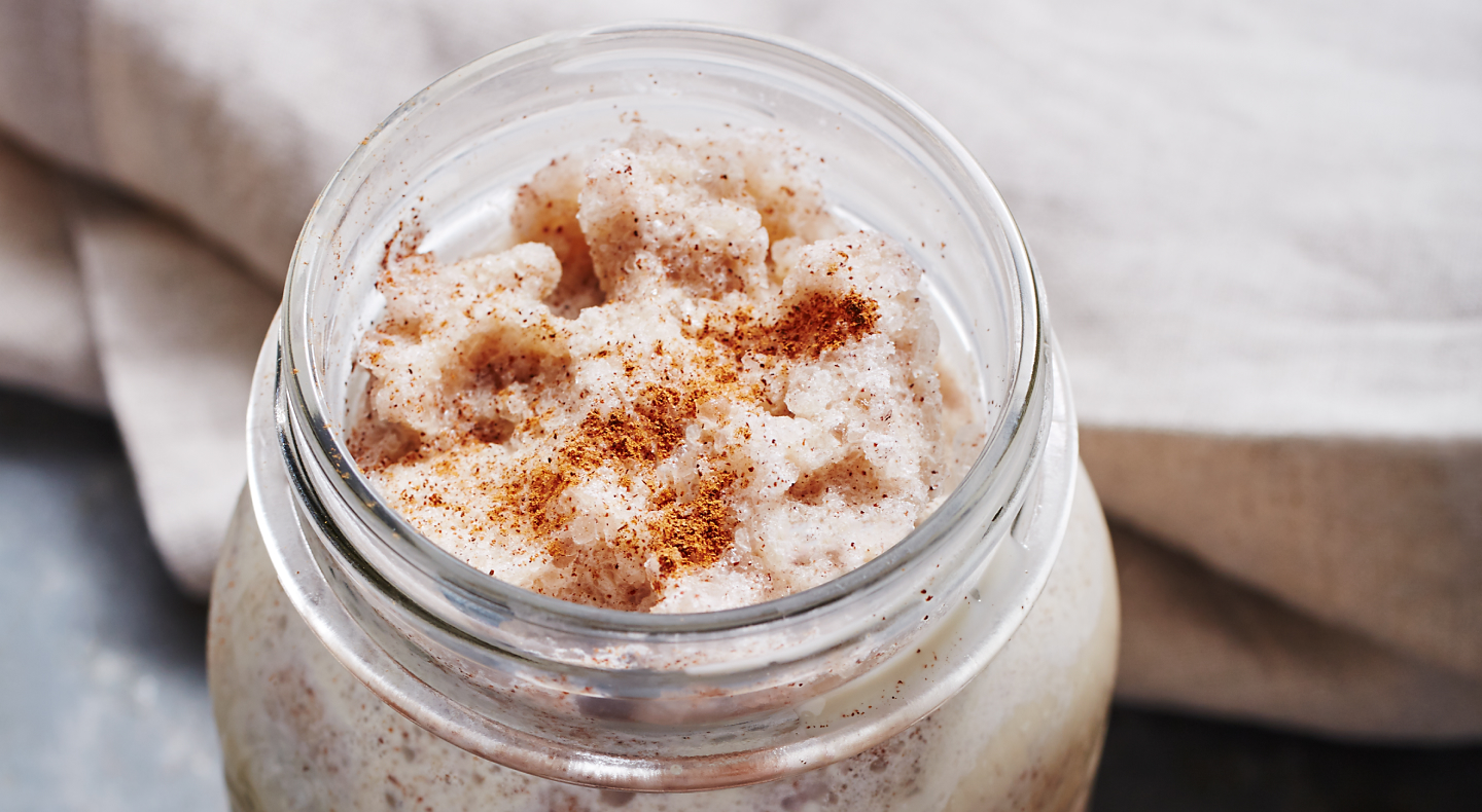 A mason jar filled with snickerdoodle icey