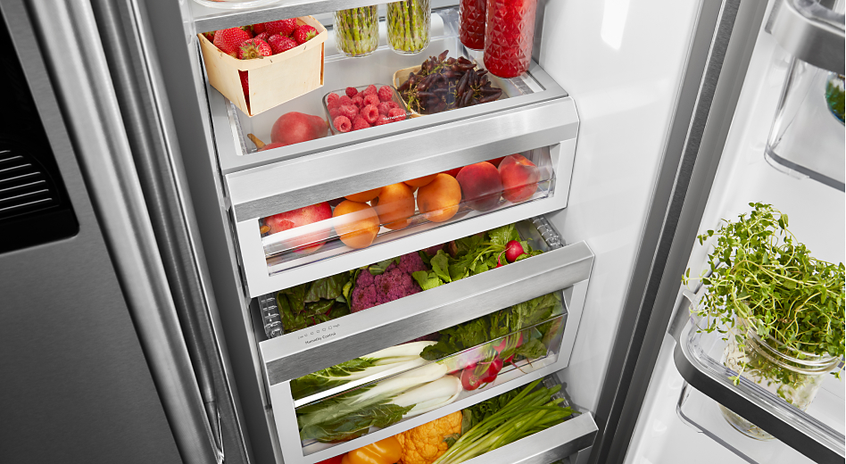 Fruits and vegetables in a refrigerator