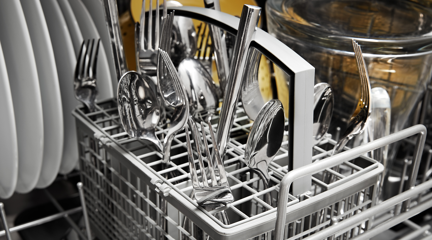 Silverware inside a dishwasher