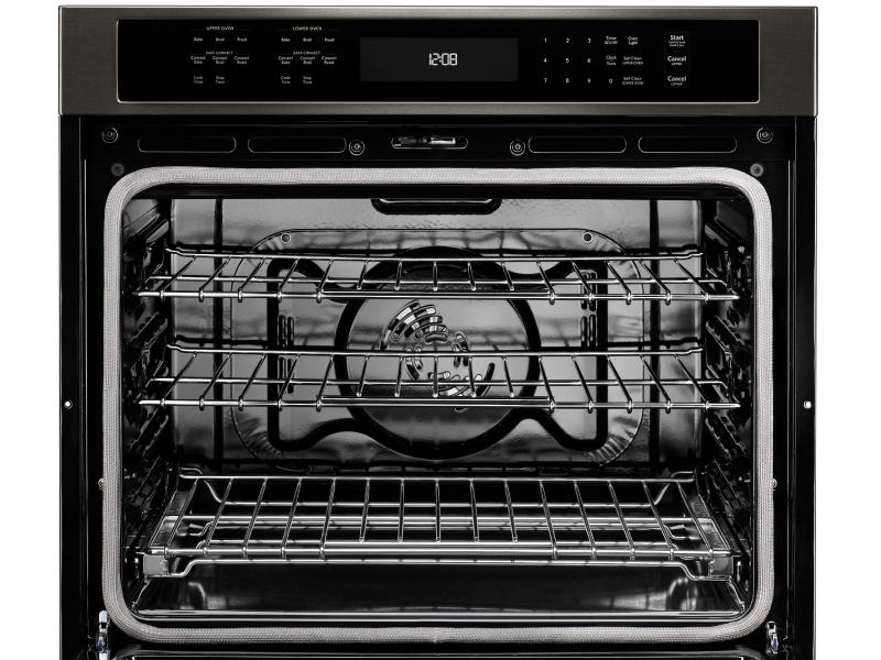 A close-up of the internal parts of an oven