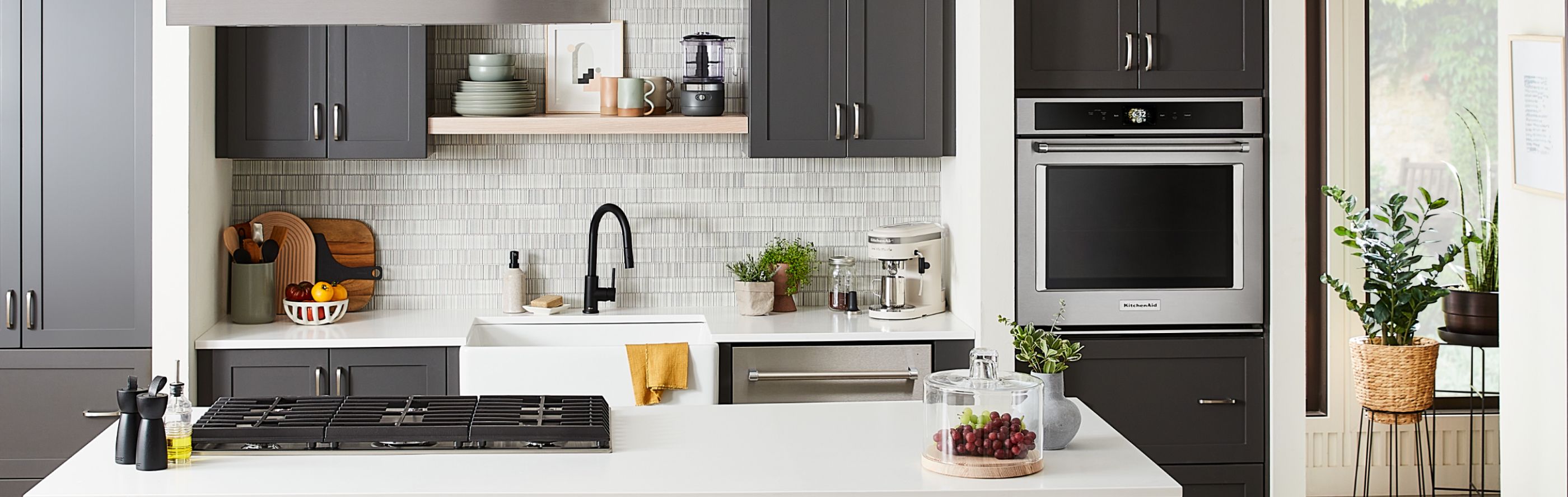 A full kitchen set-up featuring as KitchenAid® oven