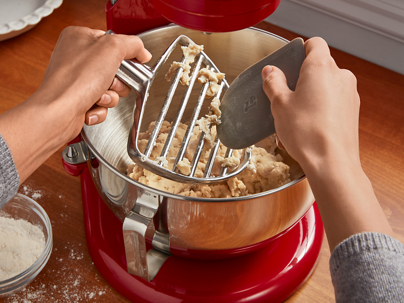 Black KitchenAid® Stand Mixer tilted up with pastry blender attachment 