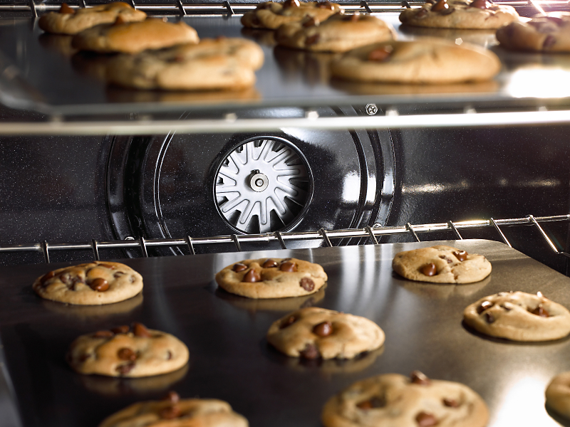Chocolate chip cookies baking in the oven
