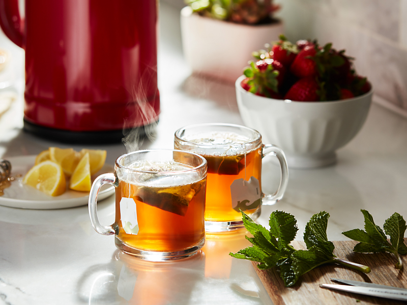Hot tea with honey and lemon