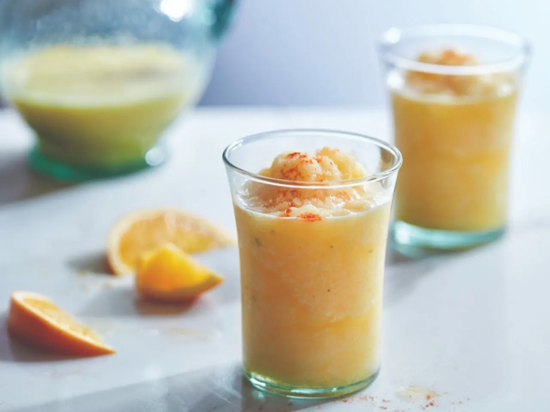 Tropical fruit slushies in clear glasses