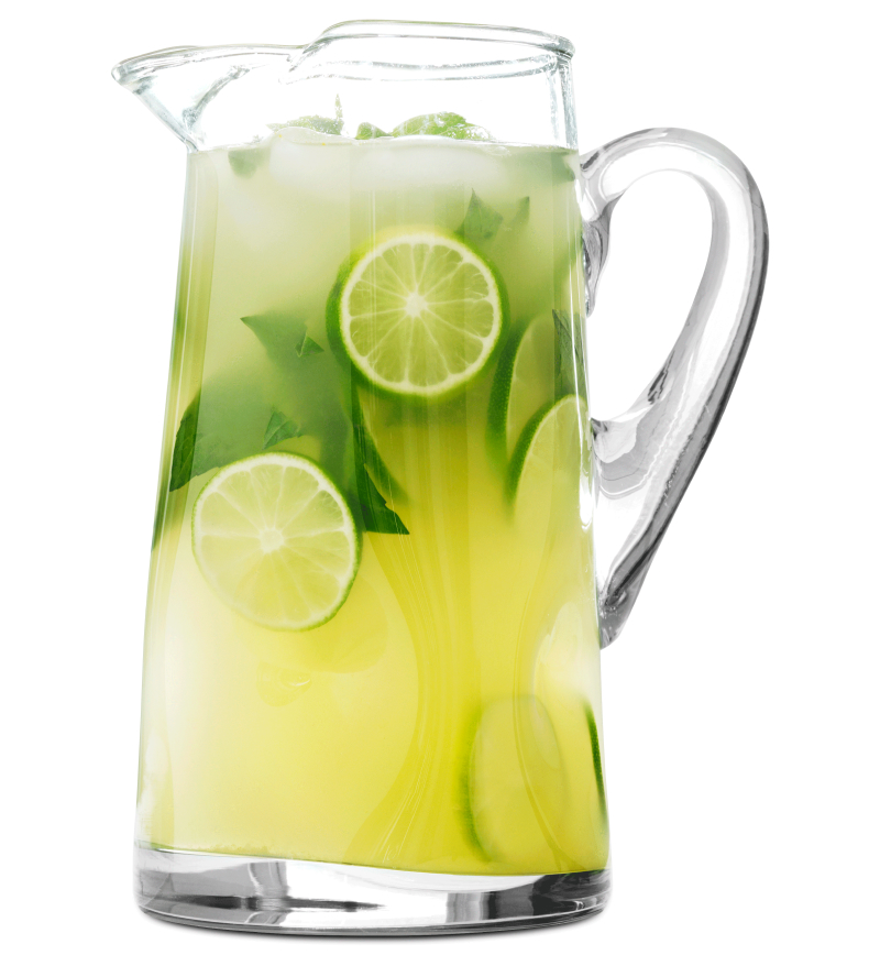 Pitcher of citrus and mint beverage 